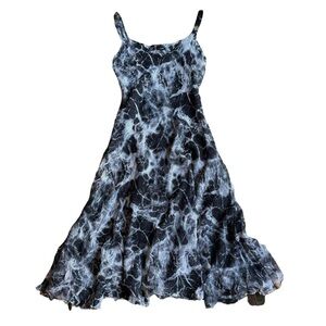 Komarov black gray crinkle pleated layered effect marbled tie dye maxi dress